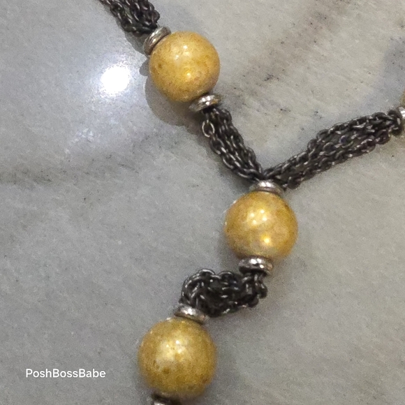 Vintage Sharra Pagano Italy Gold Bead & Multi-Strand Gunmetal Chain Necklace - Picture 2 of 7